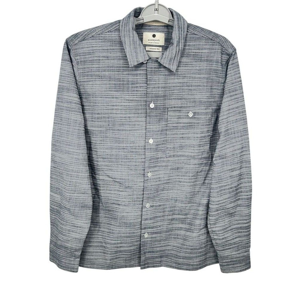 Anerkjendt Akkurt LS‎ Slub Shirt Mens Medium Relaxed Fit Blue Grey Button Up